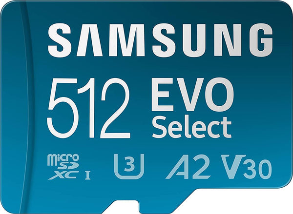 Samsung EVO Select + Adapter 512GB microSDXC 130MB/s Full HD and 4K UHD, UHS-I, U3, A2, V30 (MB-ME512KA/AM)