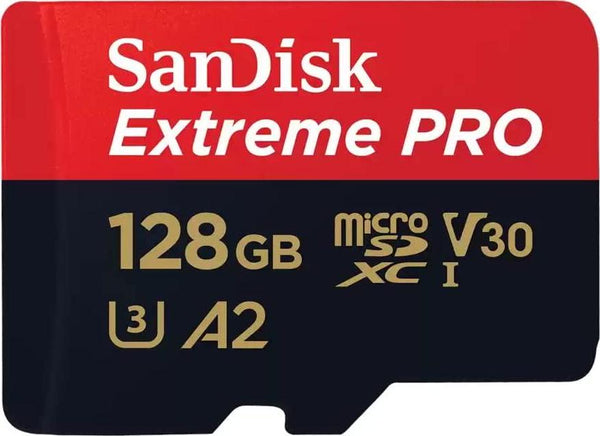 SanDisk 128GB Extreme PRO microSDXC Card + SD Adapter + RescuePRO Deluxe, up to 200MB/s, with A2 App Performance, UHS-I, Class 10, U3, V30, Black (SDSQXCD-128G-GN6MA)