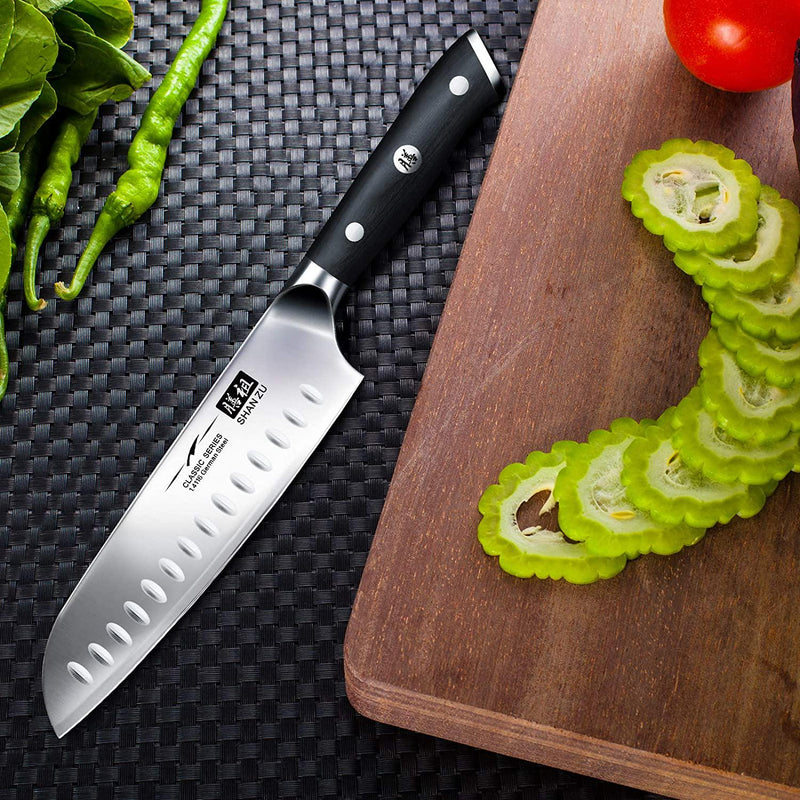 Santoku Knife 7 inch, SHANZU Pro High Carbon High Chrome Composite Ste