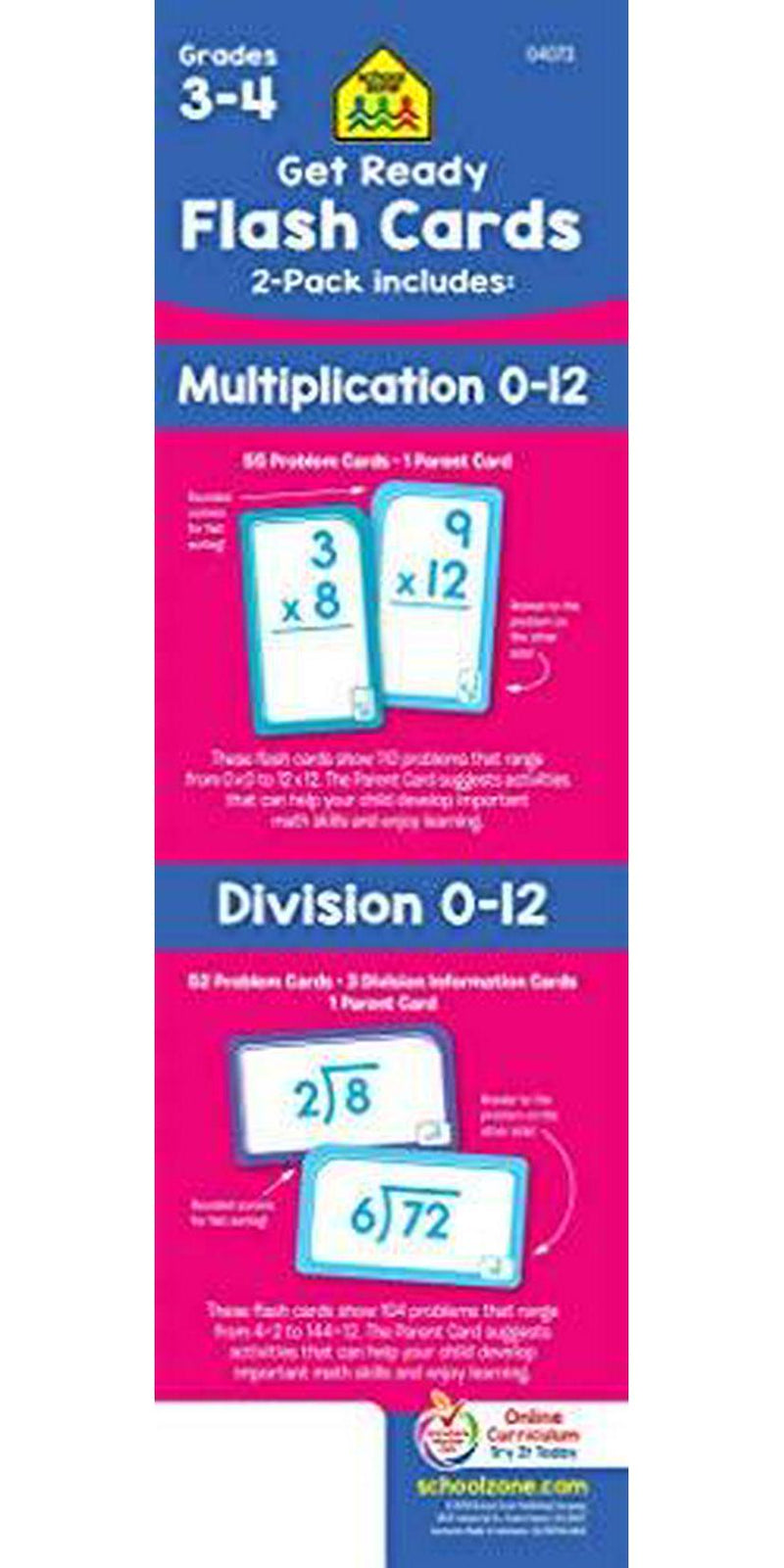 School Zone - Get Ready Flash Cards Multiplication and Division 2 Pack - Ages 8 to 9, 3rd Grade, 4th Grade, Multiplication 0-12, Division 0-12, Elementary Math, and More