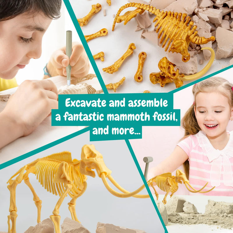 Science4you Mammoth Fossil Hunting Kit for Kids - Dig and Assemble The 17 Pieces Mammoth Fossil - Ideal Dinosaur Fossils Excavation Kit Toy for Fans of Jurassic, Archeology and Paleontology Sets