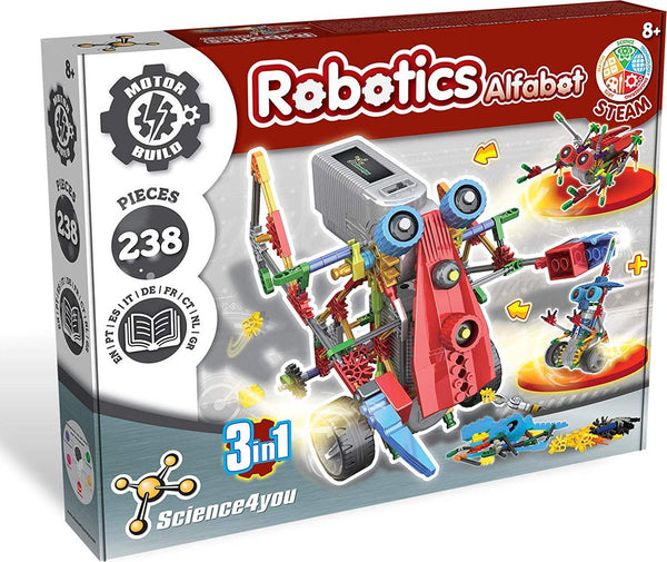 Science4you Robotics Alfabot - Robot Building Kit for Kids, 238 Pieces - Build Your Own Robots and Make Them Move - 3 Different Robots in 1 Toy - STEM Educational Toy for Kids Age 8-14