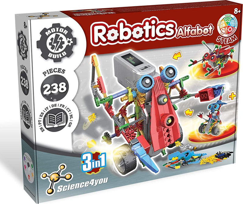 Science4you Robotics Alfabot - Robot Building Kit for Kids, 238 Pieces - Build Your Own Robots and Make Them Move - 3 Different Robots in 1 Toy - STEM Educational Toy for Kids Age 8-14