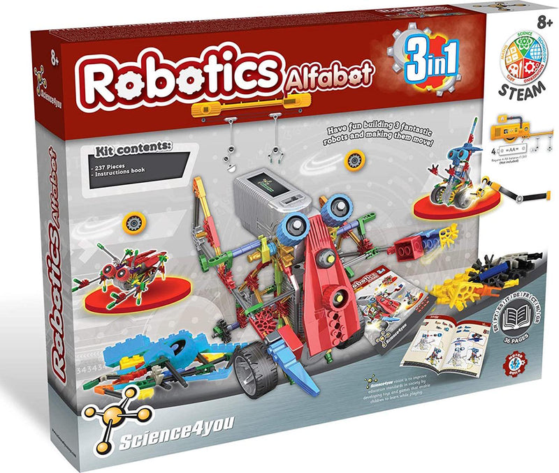 Science4you Robotics Alfabot - Robot Building Kit for Kids, 238 Pieces - Build Your Own Robots and Make Them Move - 3 Different Robots in 1 Toy - STEM Educational Toy for Kids Age 8-14