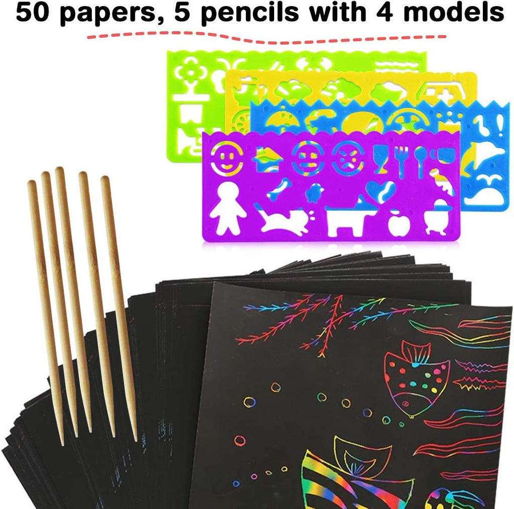 Scratch Paper Art Set, 50 Sheets Rainbow Magic Scratch Art Black Scrat