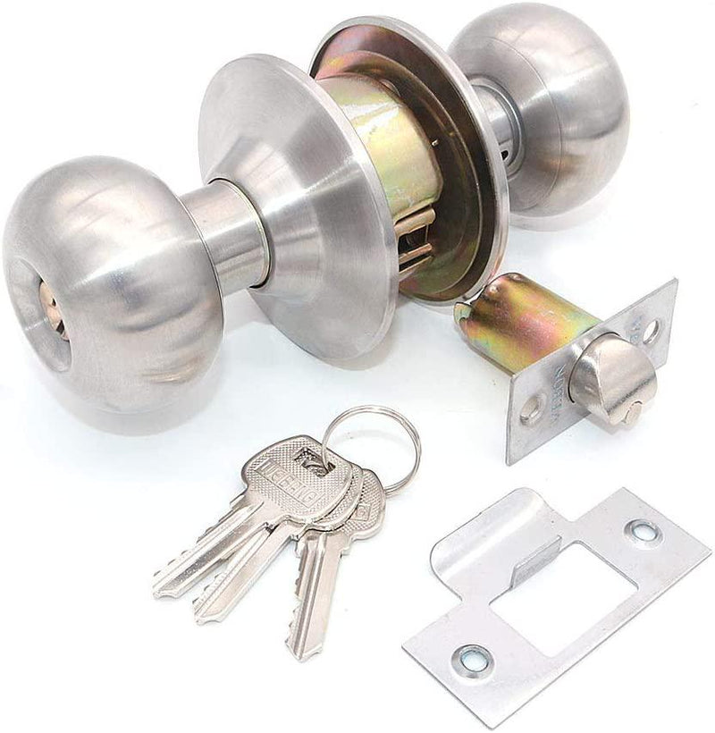 Set of 2 NUZAMAS Stainless Steel Keyway Entrance Door Locks, Keyed Door Lock Set, Interior Exterior Door Knobs, Bed Room, Kitchen, Bathroom, Laundry Room Doors, 3 Keys