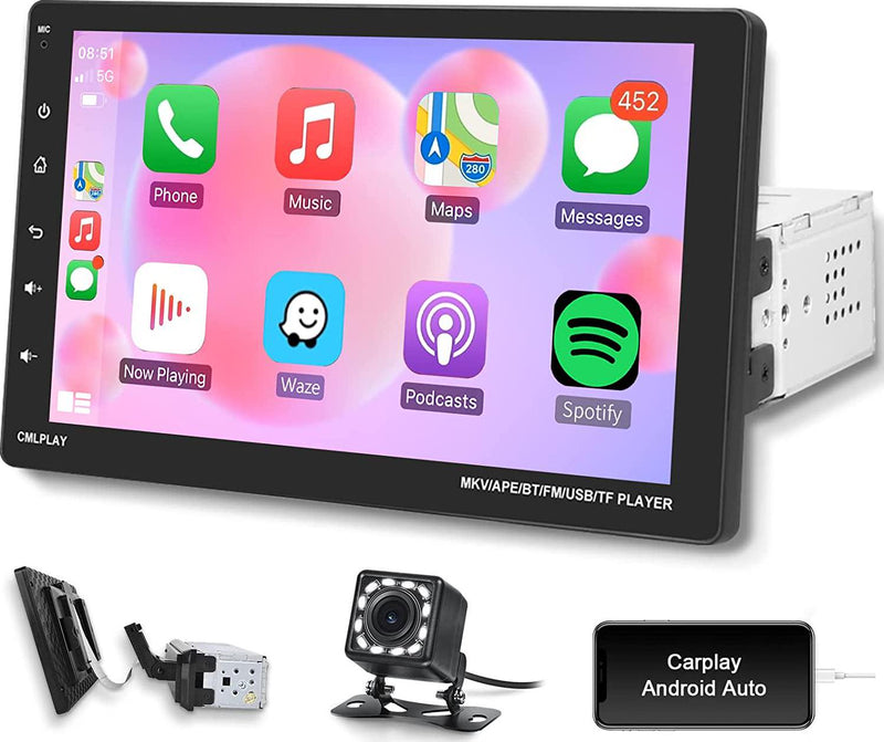 Single Din Apple Carplay Car Stereo Android Auto, 9 Inch Touch Screen