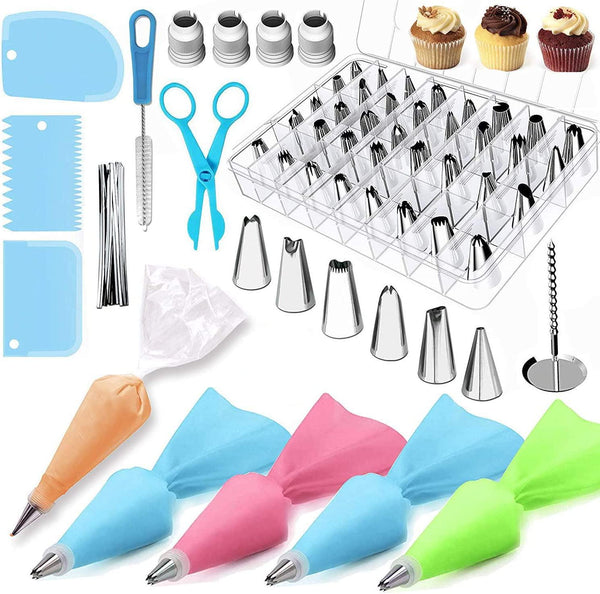 Slowton Cake Sleeve Nozzles, 72 Piece SArting Cake Supplies Baking Tools with 42 Ice Tip Pipe Nozzles, 6 Disposable Bags, 1 Brush, 3 Reusable Pastry Bags, 4 Couplers, 1 Flower Nail, 3 Scrapers, 1 Lifter flowers (72pcs)