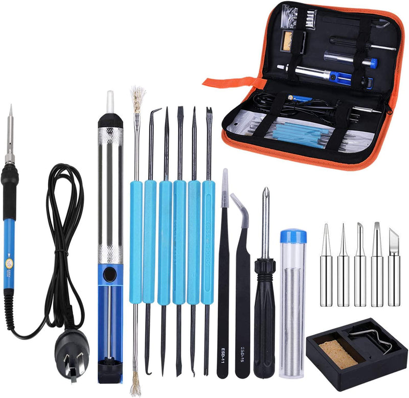 Slowton Electric Soldering Kit, Adjustable Temperature Soldering Iron with 5 Point Tool Carrying Box 2 Clamps for Different Basic Soldering Job (AU Plug)
