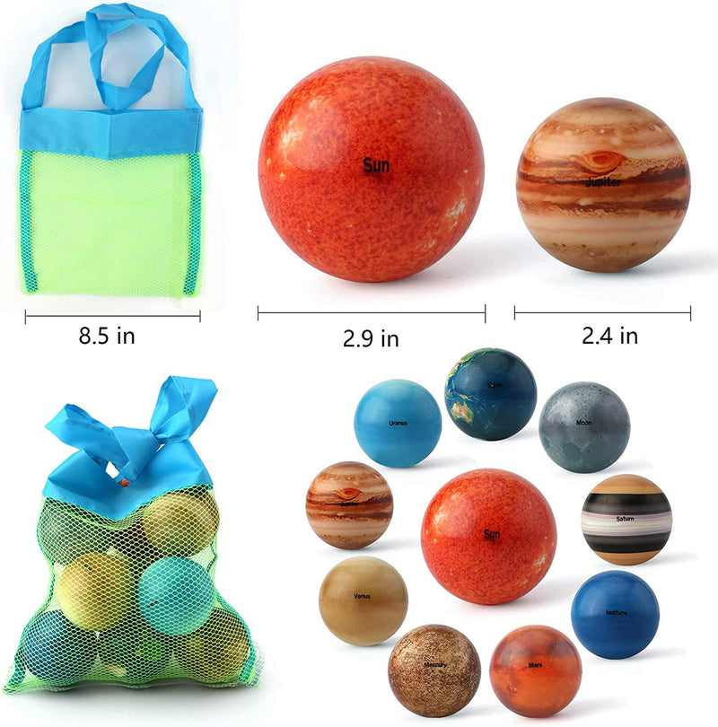 Solar System Planets Anti Stress Sensory Ball, Outer Space Exploration Water Beads Kit Toy for Kids, Adult and Autistic Children, with 16 Spaceballs 2 Astronauts and mesh Storing Bag