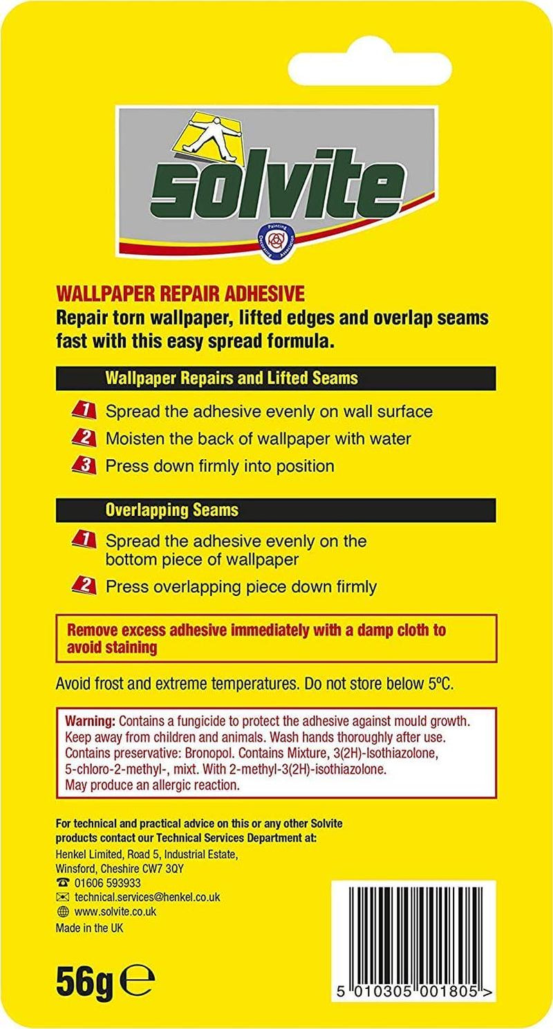 Solvite Wallpaper Repair Adhesive, Wallpaper Paste for Fixing Tears, Seams and Edges, Extra-Strong Glue for Seam Repair, Easy-Spread Wallpaper Glue, 1x56g