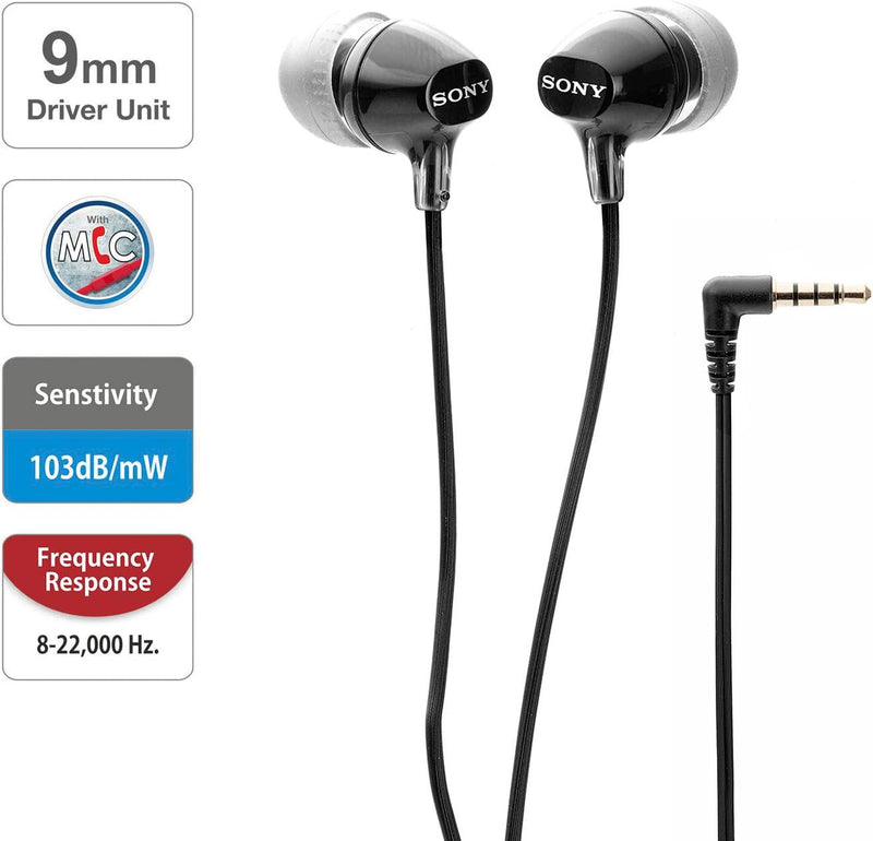 Sony In-Ear Lightweight Headphones with Smartphone Control and Microphone, Black