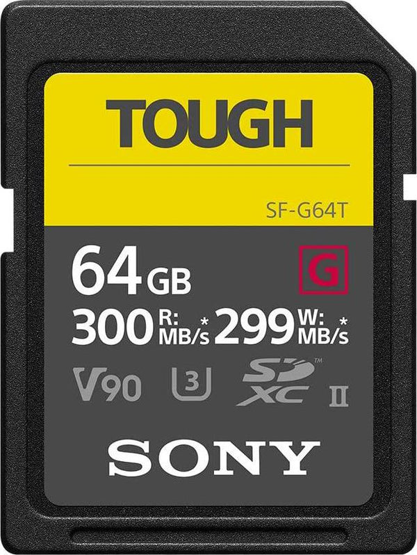 Sony Tough-G Series SDXC UHS-II Card 64GB, V90, CL10, U3, Max R300MB/S, W299MB/S (SF-G64T/T1), Black