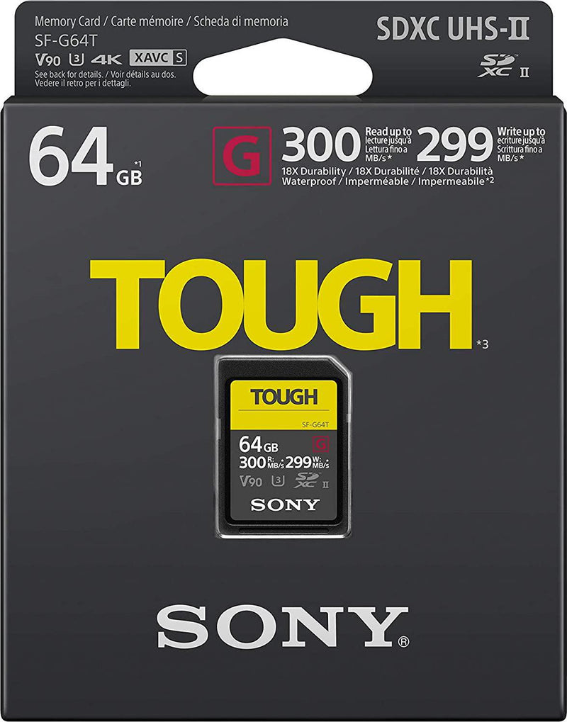 Sony Tough-G Series SDXC UHS-II Card 64GB, V90, CL10, U3, Max R300MB/S, W299MB/S (SF-G64T/T1), Black