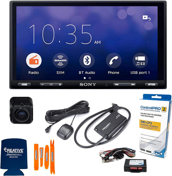 Sony XAV-AX5500 6.95 (17.6-cm) BluetoothÂ Media Receiver with PAC Audio SWI-CP2 Universal Steering Wheel Control Interface, SiriusXM SXV300v1 Vehicle Tuner Kit for Satellite Radio and Back up Camera