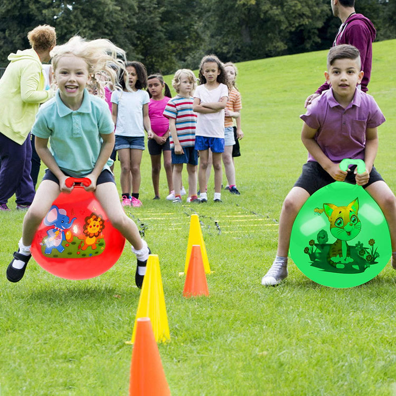 Space Hopper Hop Bouncy Jumping Ball with Handle for Kids Ages 3-6 Ride On Toys Hoppers Games 5 Pack 18 Inch Hopper Balls and Pump for Kids School Family Team Sports Birthday Party Favors