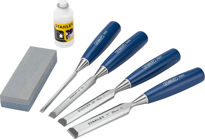 Stanley 5002 Series Bevel Edge Chisel 4-Pieces Set with Oilstone