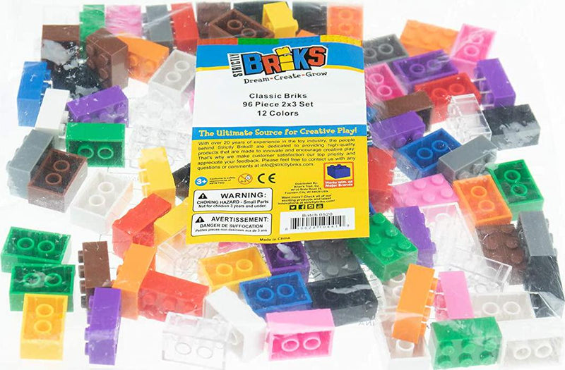 Strictly Briks Classic Briks Building Starter Kit - 100% Compatible with All Major Brick Brands - 2x3, 12 Colors, 96 Pieces