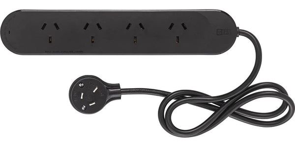 Surge Protected 4 Outlet Powerboard Black