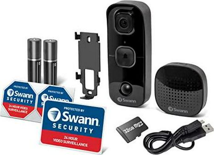 Swann SwannBuddy Video Doorbell, 1080p Wireless Rechargable Battery, Black