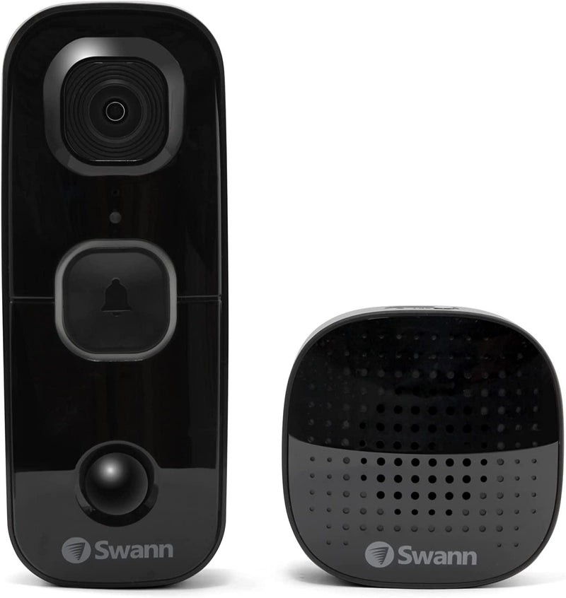 Swann SwannBuddy Video Doorbell, 1080p Wireless Rechargable Battery, Black