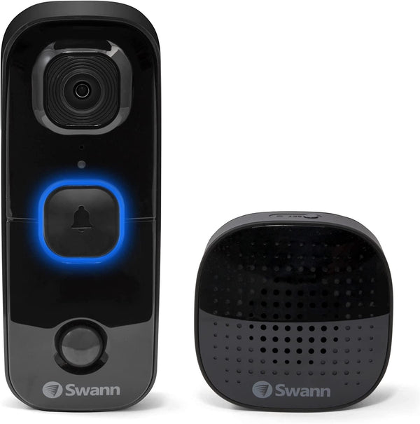 Swann SwannBuddy Video Doorbell, 1080p Wireless Rechargable Battery, Black