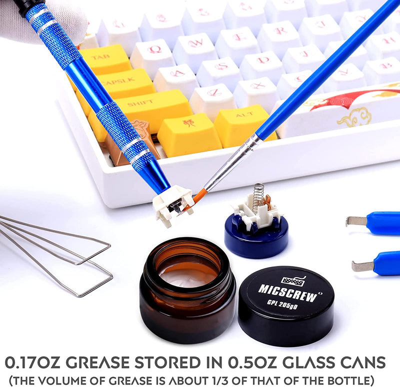 Switch Opener Kit with 0.17OZ GPL 205G0 Keyboard Lube 6PCS Contains Keycap Puller Switch Puller Stem Holder Keyboard Grease for Mechanical Keyboard, Switch Lubricant for Key Switch and Stabilizer