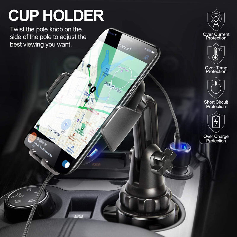 Cup Holder Phone Mount with Wireless Charger - TOPGO