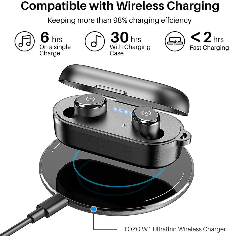 TOZO T10 White Bluetooth 5.0 Wireless Earbuds with Wireless Charging Case  IPX8.
