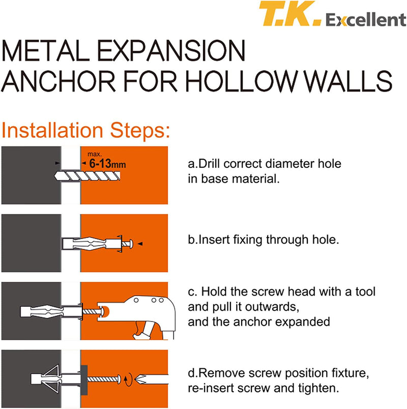 T.K.Excellent Multiple Sizes Hollow Wall Anchor Assortment Kit