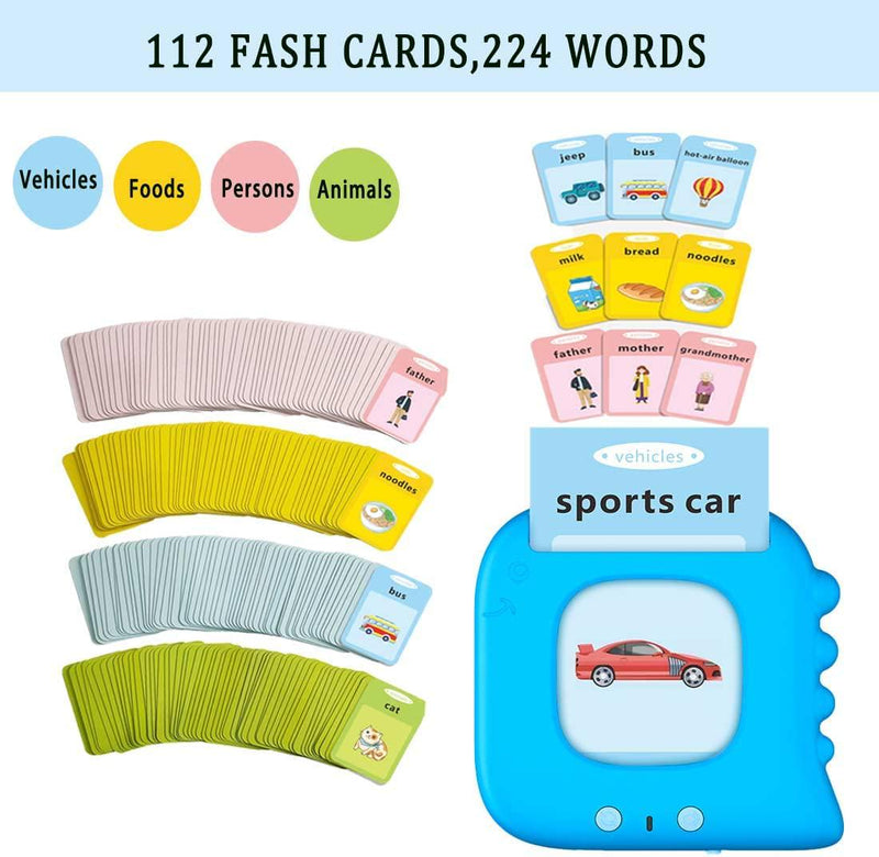 Talking Flash Cards for Toddler 1 2 3 4 5,112 Cards 224 Words Educational Flash Cards with Objects and Sounds for Kids,Baby Growth Partner. (Blue - 112 Cards)