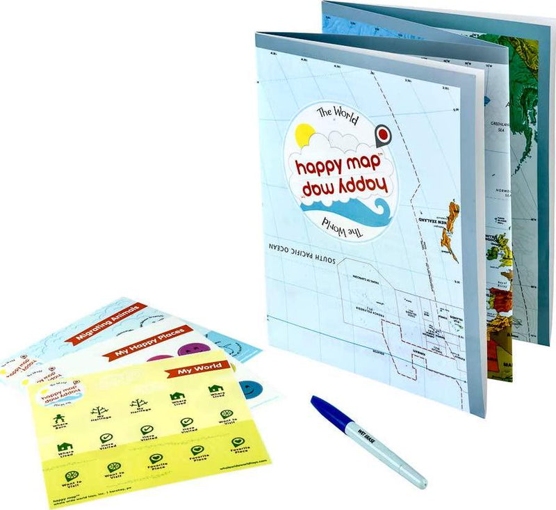 The World Happy Map for Kids | Laminated, Kid Friendly, and Markable World Map for Kids to Promote Creativity | A Fun Way to Learn Geography for Kids