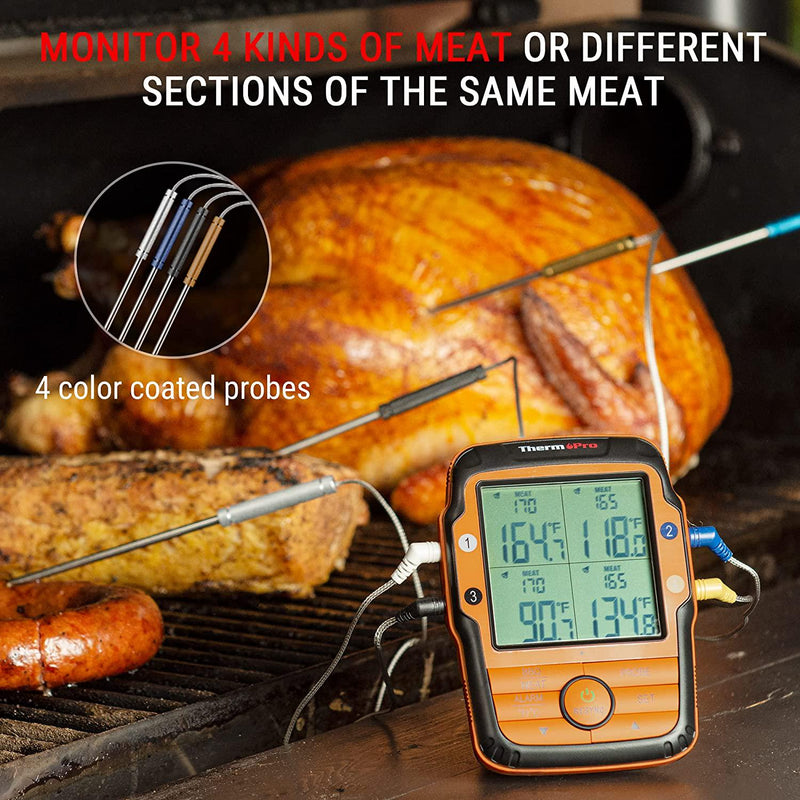 ThermoPro TP27 500FT Long Range Wireless Meat Thermometer for Grilling and Smoking with 4 Probes Smoker BBQ Grill Thermometer Kitchen Food Cooking Thermometer for Meat