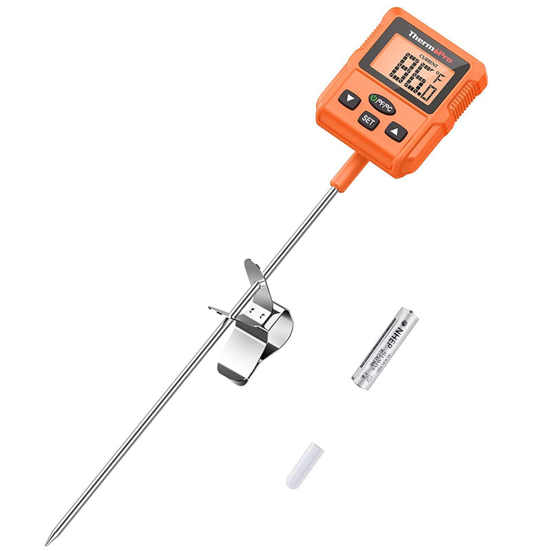 ThermoPro TP511 Digital Candy Thermometer with Pot Clip, Programmable Instant Read Food Meat Thermometer with 8&#039;&#039; Long Probe for Smoker Baking Grilling Candle Liquid Oil Deep Fry Thermometer