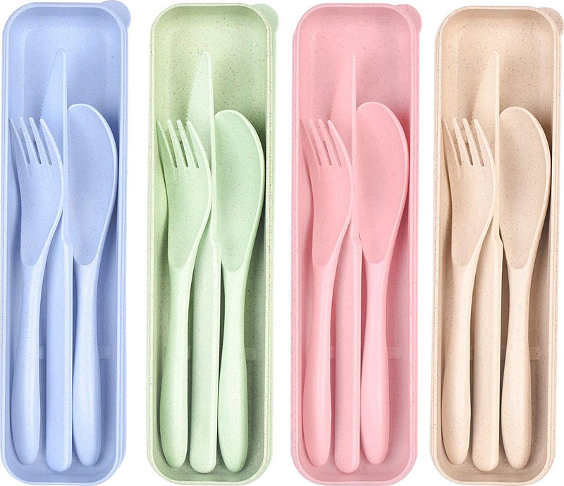 Travel　with　Chopst　Reusable　Sets　Case,　Wheat　Straw　Spoon　Utensil　Set