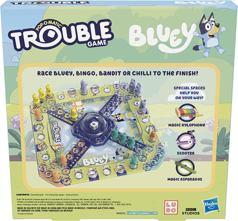 Trouble: Bluey Edition Board Game, Fun Game for Kids Ages 5 and Up, Game for 2-4 Players, Race Bluey, Bingo, Bandit, or Chilli to The Finish ( Exclusive)