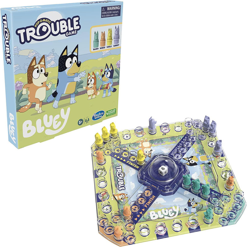 Trouble: Bluey Edition Board Game, Fun Game for Kids Ages 5 and Up, Game for 2-4 Players, Race Bluey, Bingo, Bandit, or Chilli to The Finish ( Exclusive)