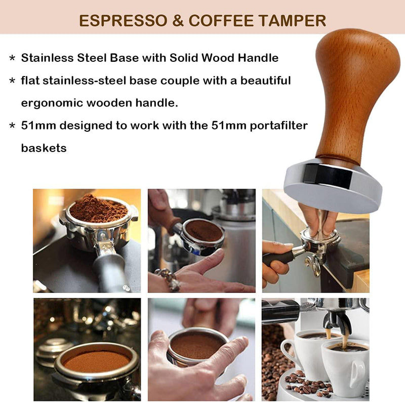 UCINNOVATE 51mm Coffee Tamper, Barista Espresso Tamper Coffee Bean Press with 100% Flat Stainless Steel Base, Professional Espresso Hand Tamper