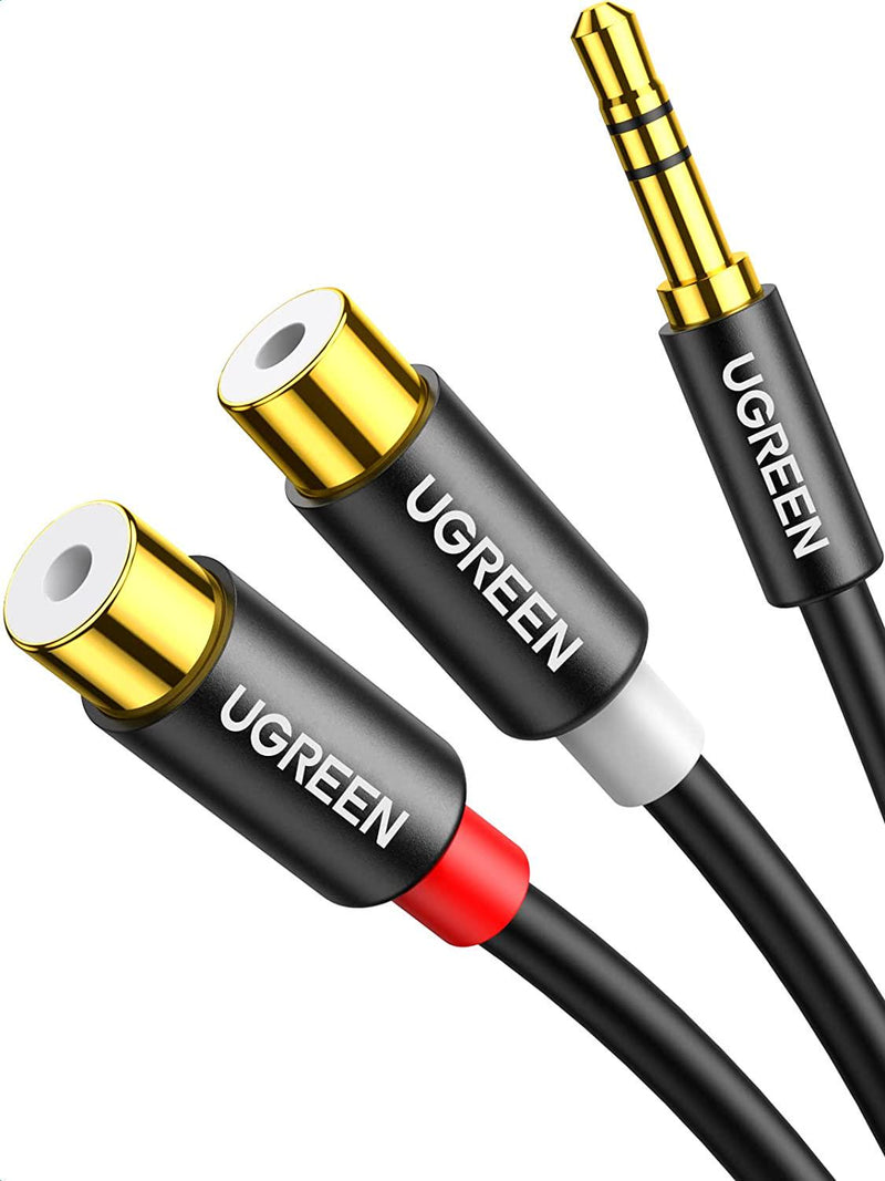 UGREEN 3.5MM Male to 2 RCA Female Jack Stereo Audio Cable Y Adapter Gold Plated Compatible for iPhone, iPod, iPad, MP3, Tablets, HiFi Stereo System, Computer Sound Speaker