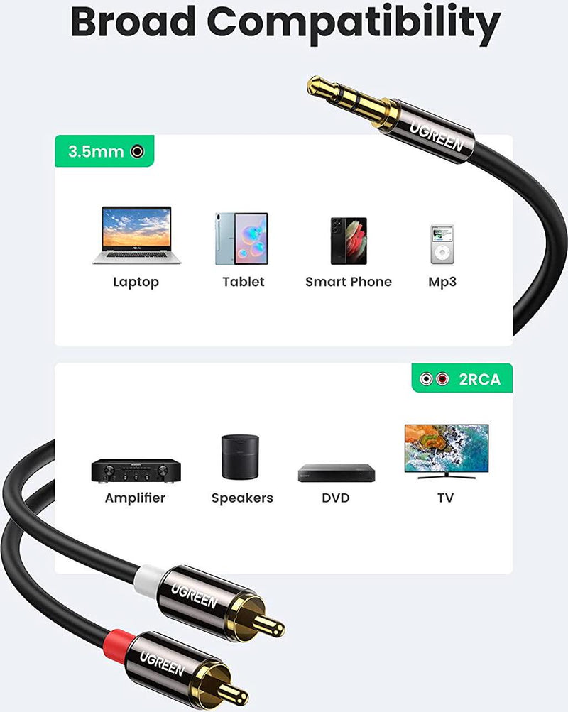 UGREEN 3.5mm to 2RCA Audio Auxiliary Adapter Stereo Splitter Cable AUX RCA Y Cord for Smartphone Speakers Tablet HDTV MP3 Player(6ft)