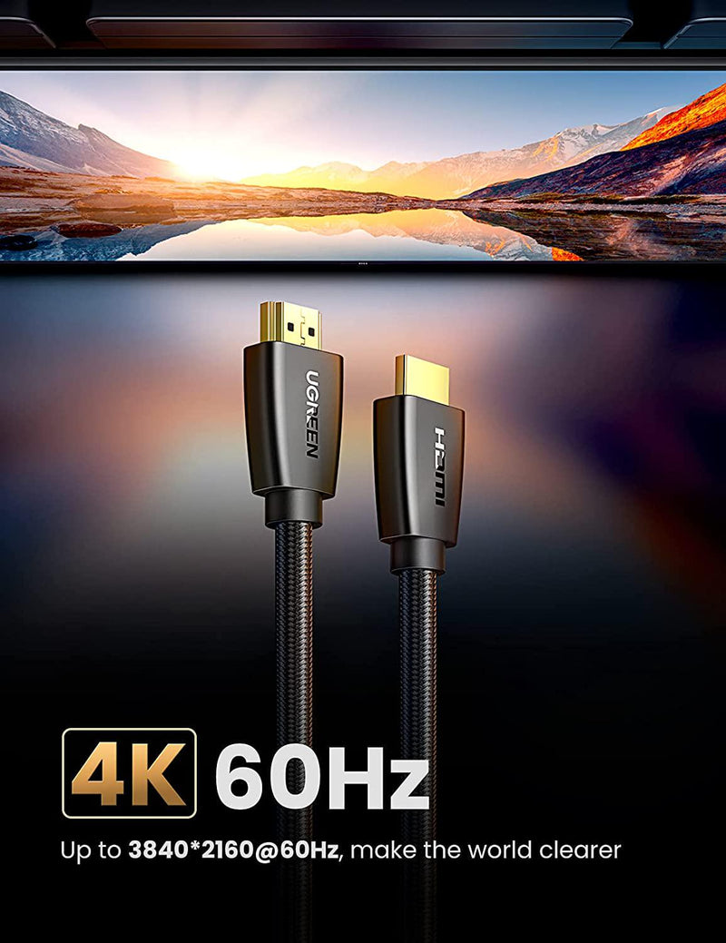UGREEN 4K HDMI Cable 2-Pack, 1M HDMI 2.0 Braided Cord 18Gbps High Speed with Ethernet Support 4K@60Hz HDCP 2.2 ARC 3D Compatible with UHD TV, Monitor, Soundbar, Computer, Xbox, PS5/4, Switch, Blu-ray