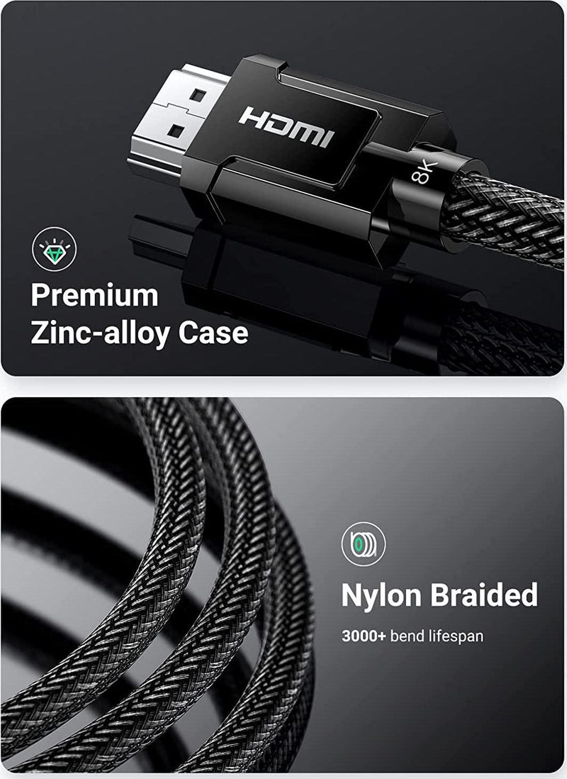 UGREEN 8K HDMI 2.1 Certified Cable 2M, 8K@60Hz 4K@120Hz 48Gbps High Speed Braided HDMI Cord, Support HDCP 2.3, Dynamic HDR, Dolby Vision, eARC, Compatible with Xbox One, Switch, Samsung TV, Roku, PS5
