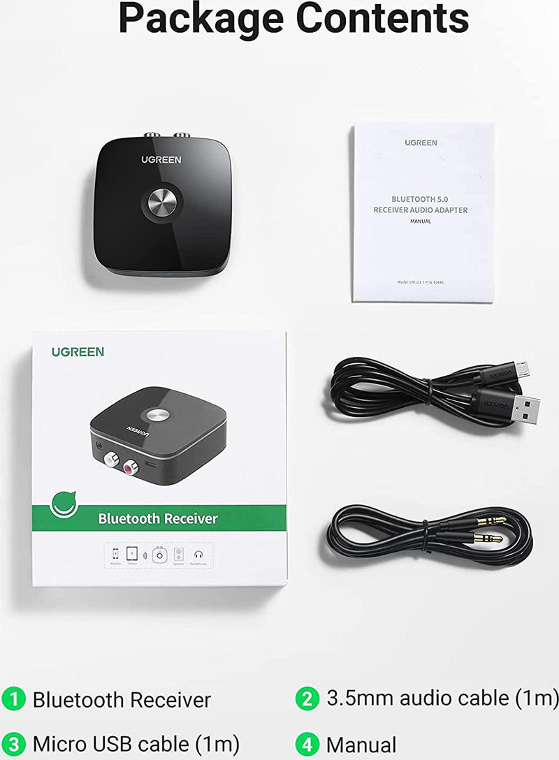 UGREEN Bluetooth 5.0 Receiver 3.5mm Aux and 2RCA Jack Wireless Music A