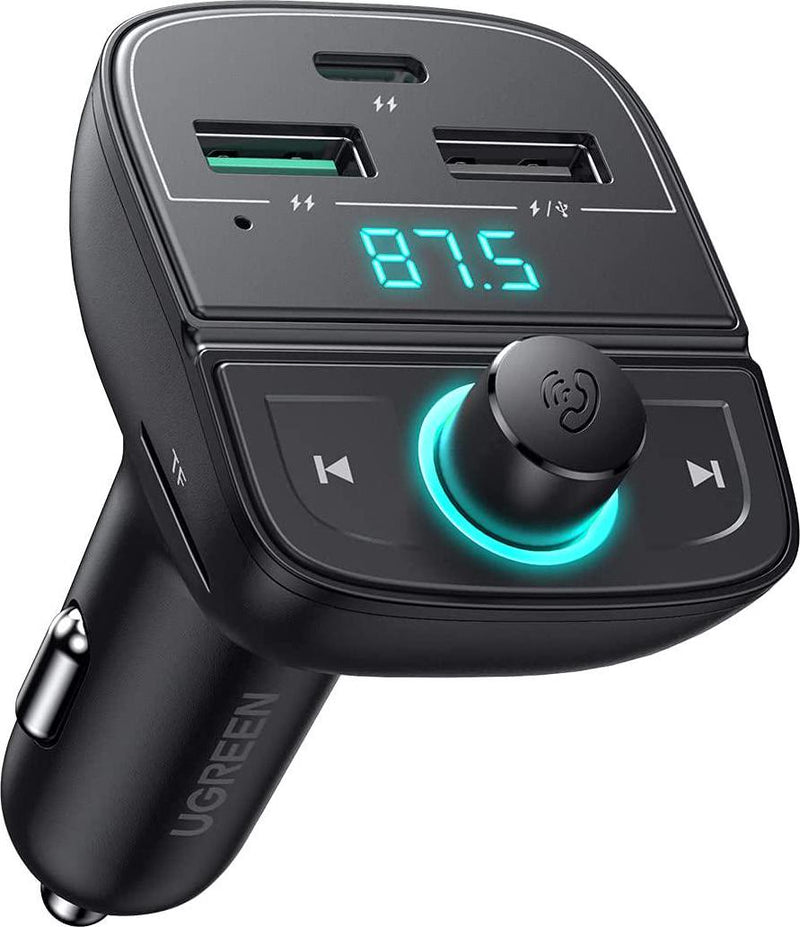 UGREEN Car Bluetooth Adapter - Bluetooth FM Transmitter for Car PD/QC 3.0 Car Charger for iPhone 14/14 Pro/13/11, Support Hand-Free Calling/MP3 Audio Playing/TF&USB Driver/Car Voltage Display