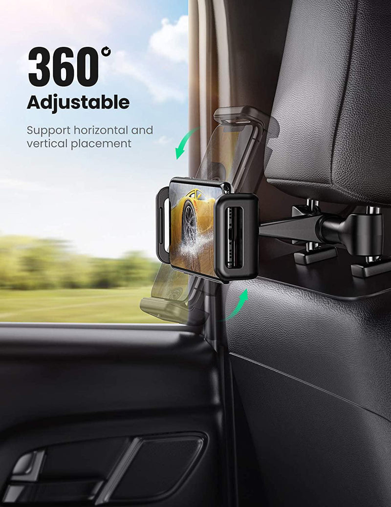 UGREEN Car Headrest Mount Tablet Holder Car Backseat Mount 360° Rotating Adjustable Stand Cradle Compatible with iPad Pro Air Mini, Galaxy Tabs, Switch, Other 4.7-12.9 Cell Phones and Tablets