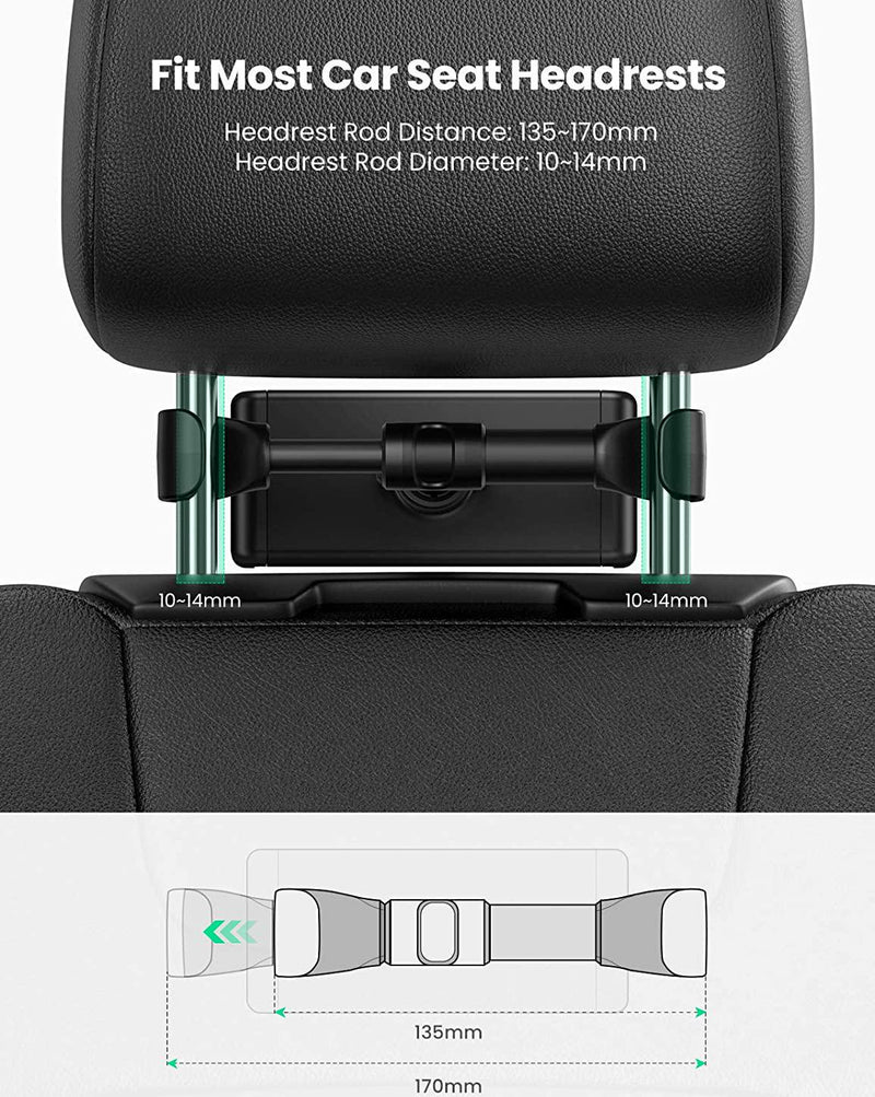 UGREEN Car Headrest Mount Tablet Holder Car Backseat Mount 360° Rotating Adjustable Stand Cradle Compatible with iPad Pro Air Mini, Galaxy Tabs, Switch, Other 4.7-12.9 Cell Phones and Tablets