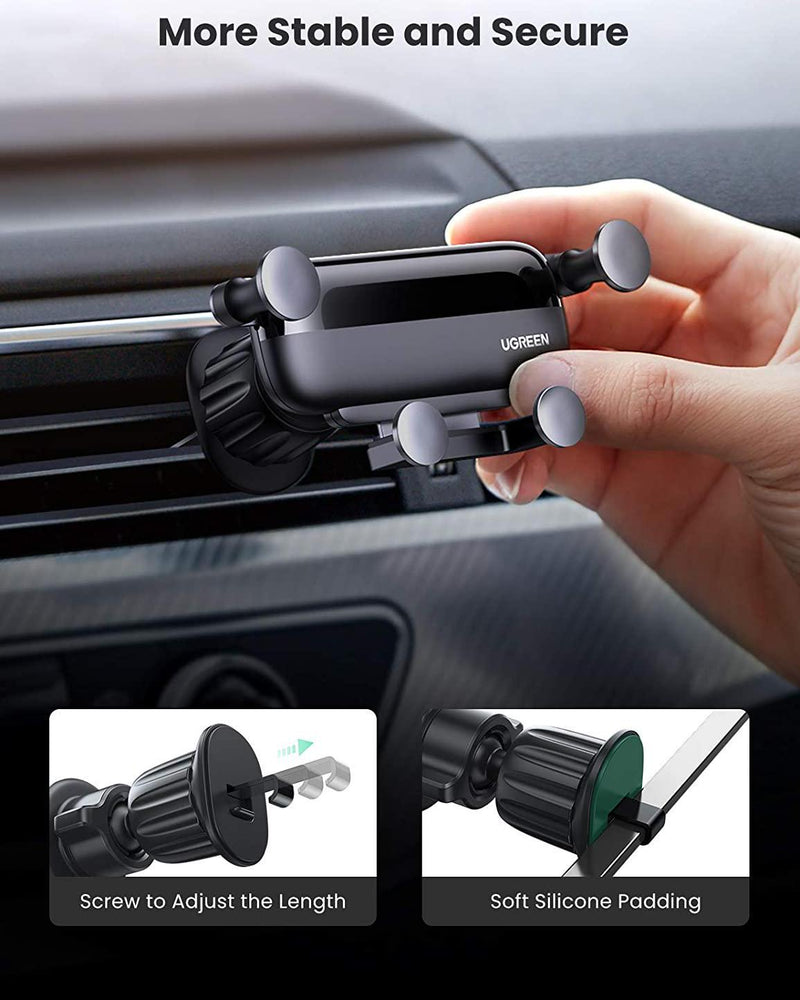 UGREEN Car Phone Holder Air Vent Cell Phone Mount with Adjustable Hook Gravity Automatic Locking Universal Car Phone Cradle Compatible for iPhone 13 12 11 Pro Max Samsung Galaxy S21 Google Pixel and More