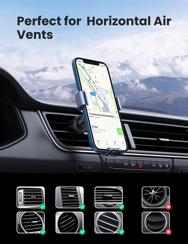 UGREEN Car Phone Holder Mount Gravity Linkage Air Vent Car Mobile Stand Compatible for iPhone 12 12 Mini 12 Pro Max 11 Galaxy a21s a12 M12 S20 s21 Ultra Note 20 Ultra Mate 40pro P30 pro nova7i