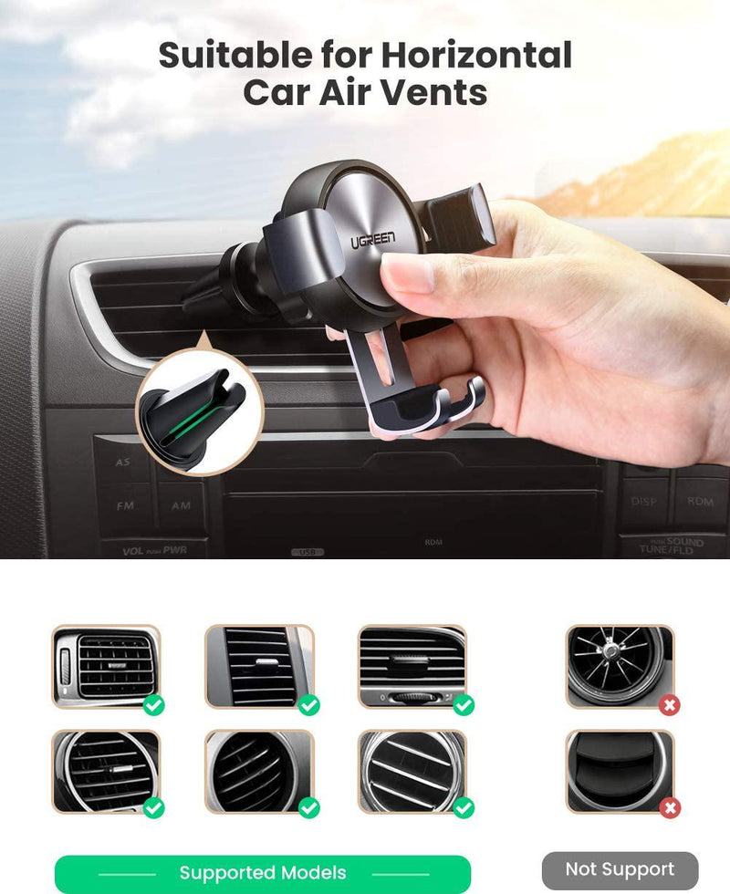 UGREEN Car Phone Mount Air Vent Cell Phone Holder Compatible for iPhone 12 11 Pro Max XS Max X XR 8 Plus 7 6 6S, Samsung Galaxy S10 Plus S9 S8 Note 9 8 S7 Edge S6, Google Pixel 3 XL, LG V40 V30 G7 G6 Smartphone