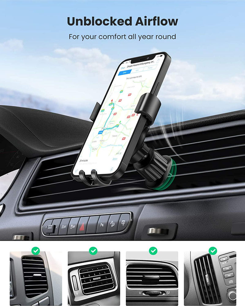 UGREEN Car Phone Mount Air Vent Cell Phone Holder with Hook Clip Universal Car Phone Holder Cradle Compatible for iPhone 12 11 Pro Max SE XS XR, Galaxy Note 20 S20 S10 and More